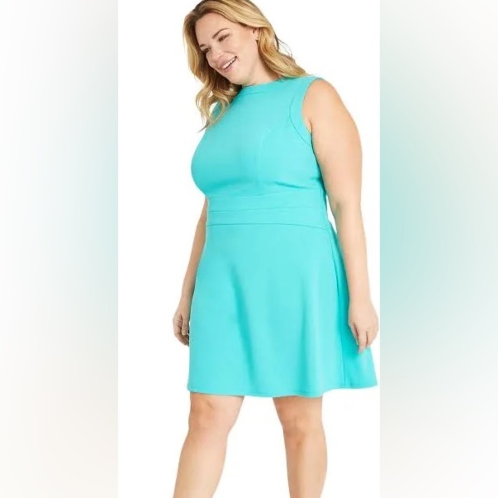 Donna Morgan Women’s Scuba Crepe Crew Neck Sleeveless A-Line Dress Mint Leaf 22